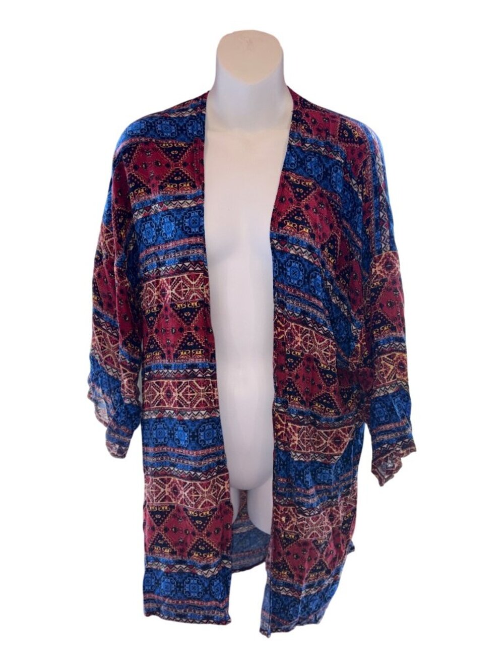 Boho Print Open Front Kimono Cardigan By Forever 21 Sz M, Y2K, Aztec Print